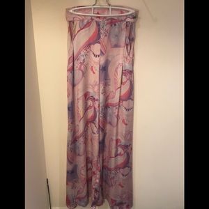 Pink flared psychedelic print pants. Silk/rayon.